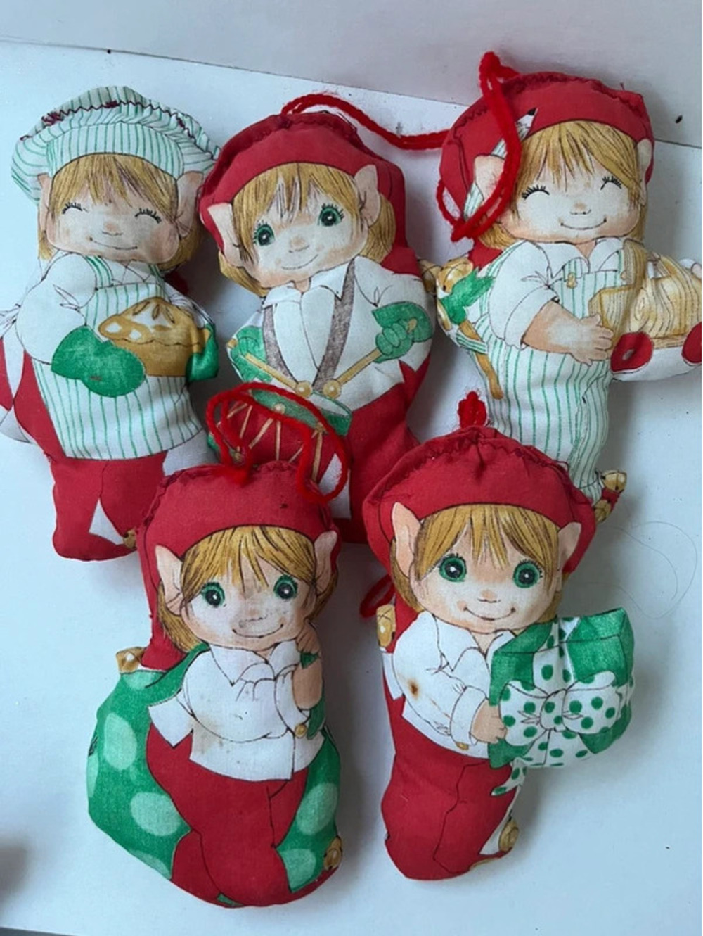 Lot of 5 Vintage fabric Christmas ornaments elf’s